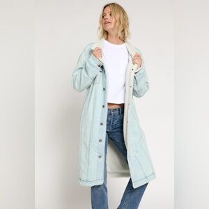 Oliver Logan Long Denim Sherpa Jacket light blue vintage wash